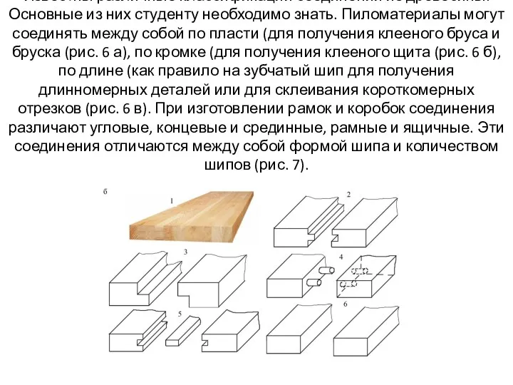 Известны различные классификации соединений из древесины. Основные из них студенту