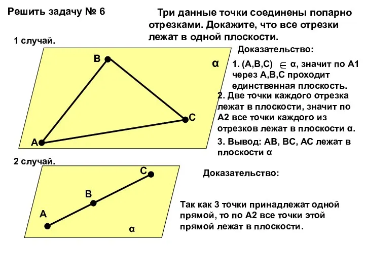 Решить задачу № 6 А В С α Три данные точки соединены попарно