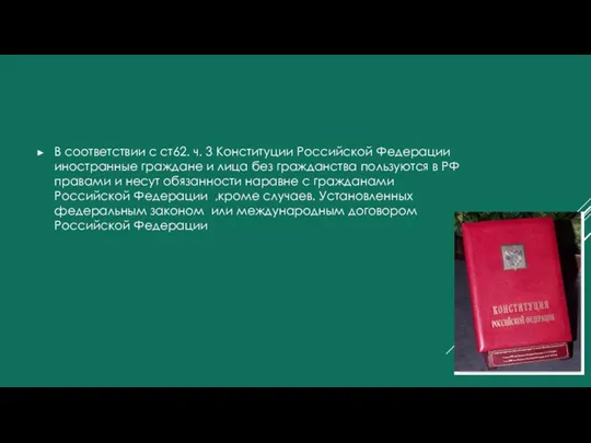 В соответствии с ст62. ч. 3 Конституции Российской Федерации иностранные