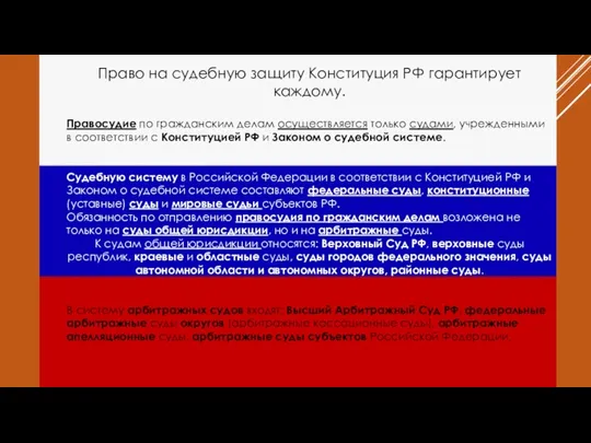 Право на судебную защиту Конституция РФ гарантирует каждому. Правосудие по