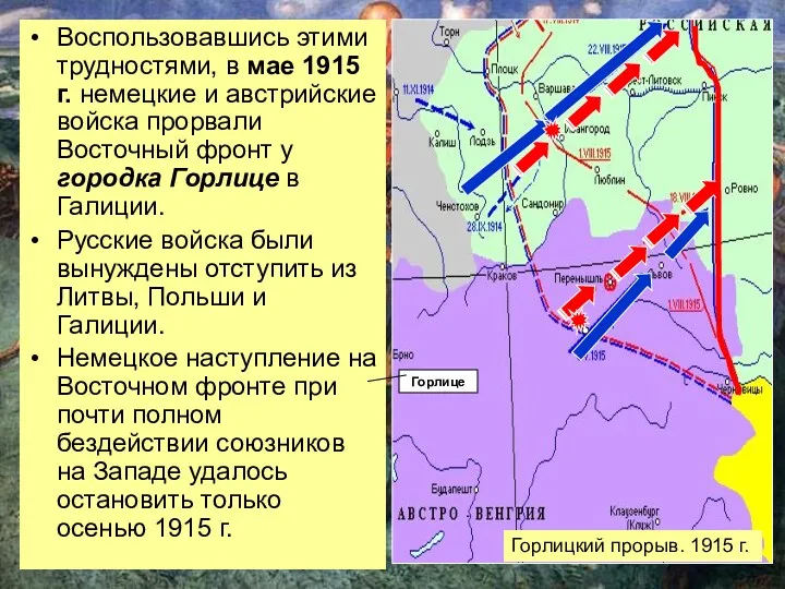 Воспользовавшись этими трудностями, в мае 1915 г. немецкие и австрийские