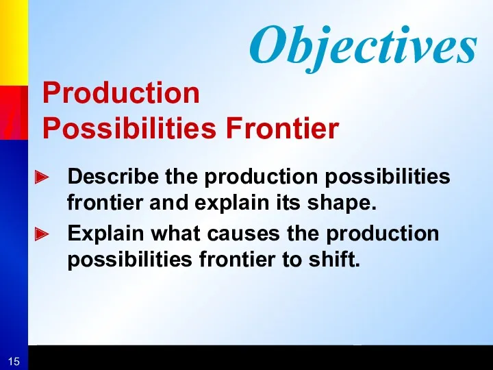 Production Possibilities Frontier Describe the production possibilities frontier and explain