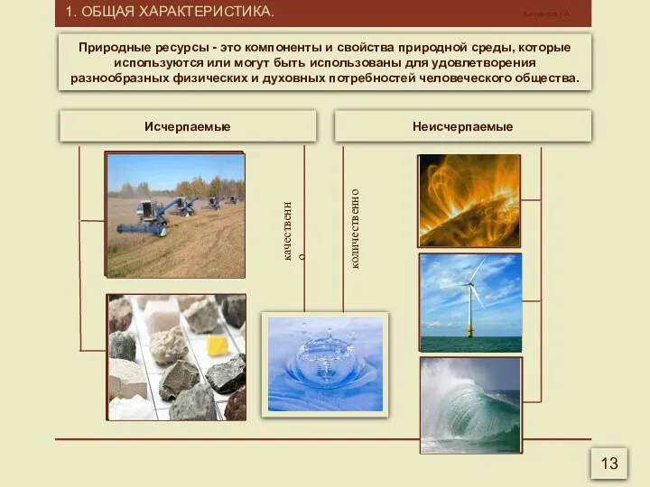 1. ОБЩАЯ ХАРАКТЕРИСТИКА. Калмыков Г.А. 13 Природные ресурсы - это