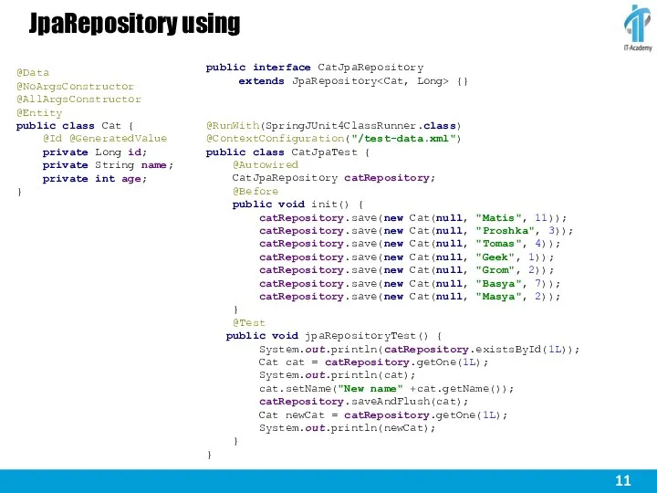 JpaRepository using @Data @NoArgsConstructor @AllArgsConstructor @Entity public class Cat {