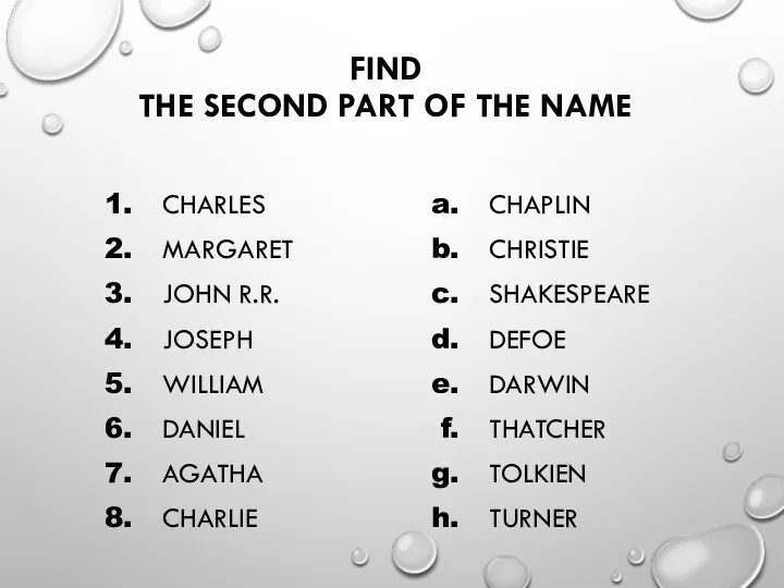 FIND THE SECOND PART OF THE NAME CHARLES MARGARET JOHN
