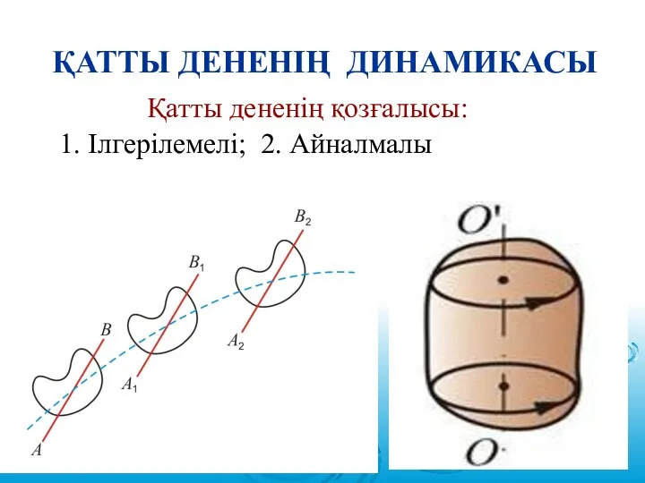 ҚАТТЫ ДЕНЕНІҢ ДИНАМИКАСЫ Қатты дененің қозғалысы: 1. Ілгерілемелі; 2. Айналмалы