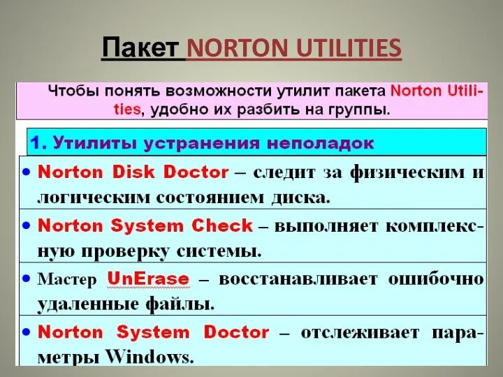 Пакет NORTON UTILITIES