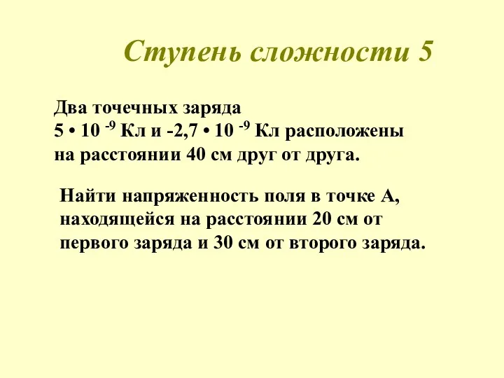 Ступень сложности 5 Два точечных заряда 5 • 10 -9