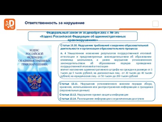 Ответственность за нарушение Федеральный закон от 30 декабря 2001 г.