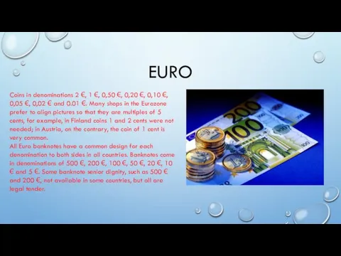 EURO Coins in denominations 2 €, 1 €, 0,50 €,