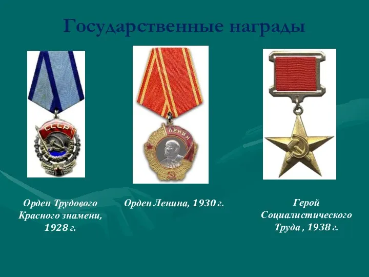 Государственные награды Орден Трудового Красного знамени, 1928 г. Орден Ленина,