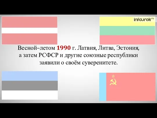 Весной–летом 1990 г. Латвия, Литва, Эстония, а затем РСФСР и