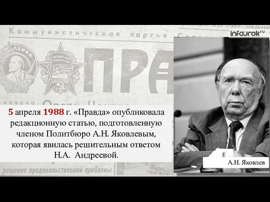 5 апреля 1988 г. «Правда» опубликовала редакционную статью, подготовленную членом