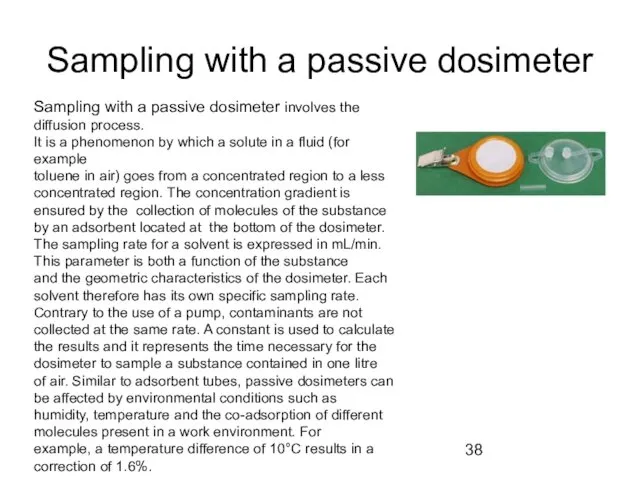 Sampling with a passive dosimeter Sampling with a passive dosimeter