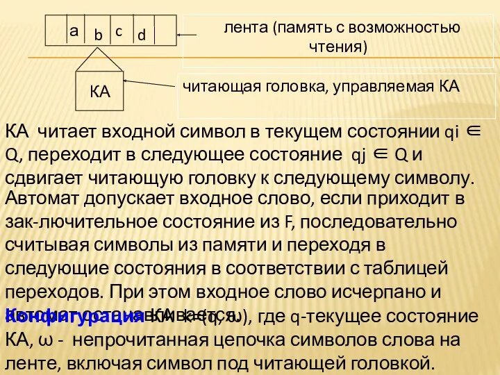 а КА читает входной символ в текущем состоянии qi ∈