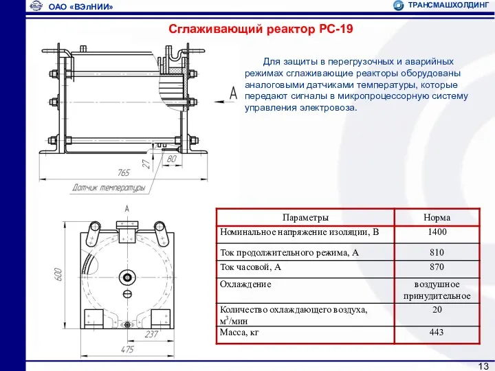 Сглаживающий реактор РС-19 Для защиты в перегрузочных и аварийных режимах