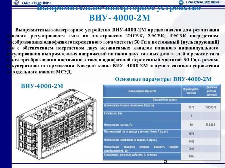 Выпрямительно-инверторное устройство ВИУ- 4000-2М Основные параметры ВИУ-4000-2М ВИУ-4000-2М Выпрямительно-инверторное устройство