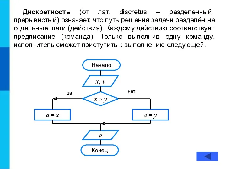 Дискретность (от лат. discretus – разделенный, прерывистый) означает, что путь