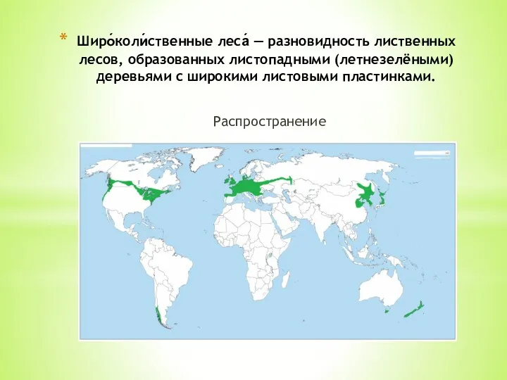 Широ́коли́ственные леса́ — разновидность лиственных лесов, образованных листопадными (летнезелёными) деревьями с широкими листовыми пластинками. Распространение