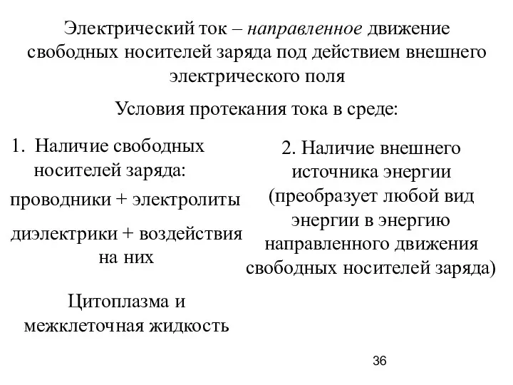 Электрический ток – направленное движение свободных носителей заряда под действием