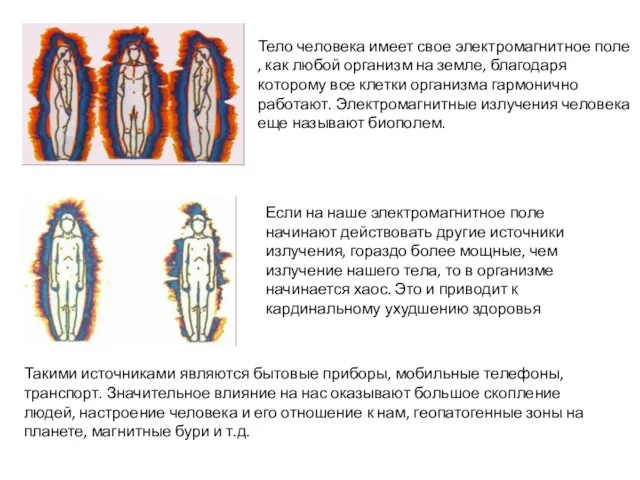 Тело человека имеет свое электромагнитное поле , как любой организм