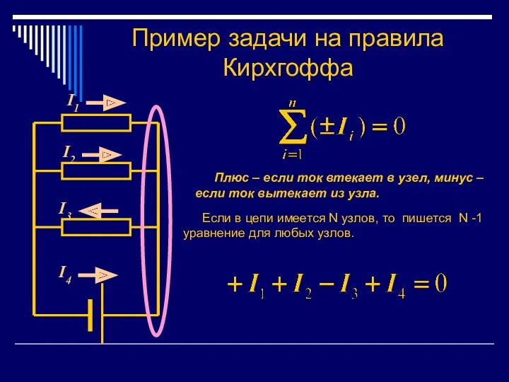 Пример задачи на правила Кирхгоффа Если в цепи имеется N