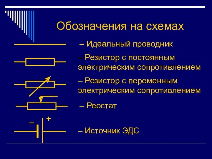 Обозначения на схемах – Резистор с постоянным электрическим сопротивлением – Резистор с переменным электрическим сопротивлением