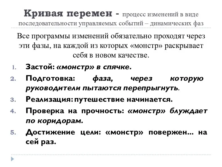 Кривая перемен - процесс изменений в виде последовательности управляемых событий