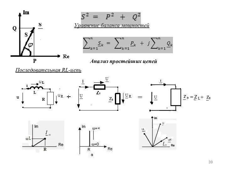 Уравнение баланса мощностей Анализ простейших цепей Последовательная RL-цепь