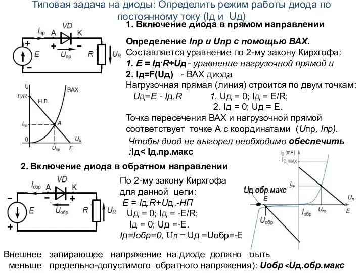 Типовая задача на диоды: Определить режим работы диода по постоянному