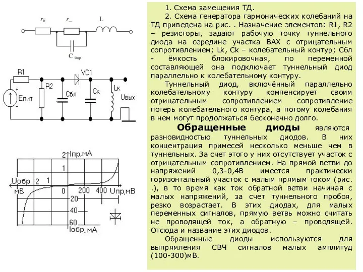 1. Схема замещения ТД. 2. Схема генератора гармонических колебаний на