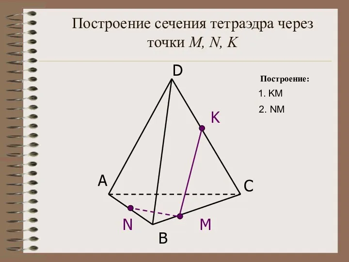 Построение сечения тетраэдра через точки M, N, K А B