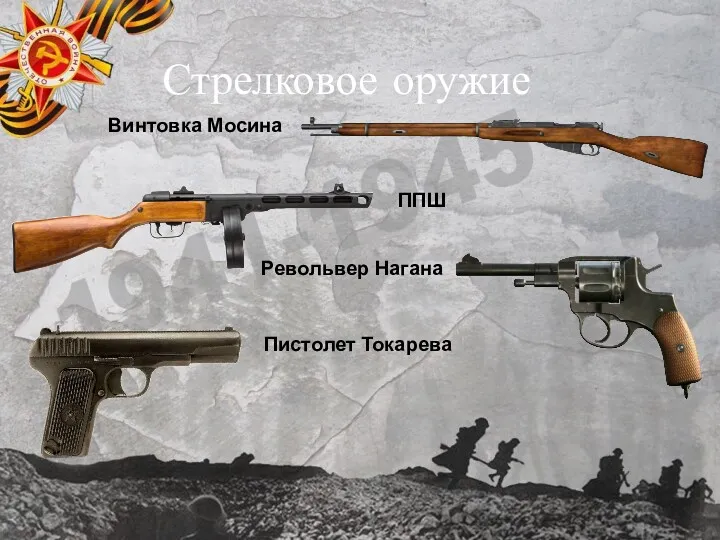 Стрелковое оружие Винтовка Мосина ППШ Револьвер Нагана Пистолет Токарева