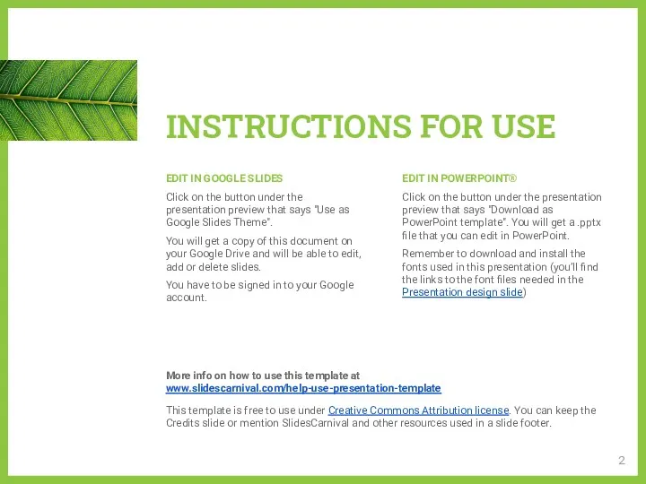 INSTRUCTIONS FOR USE EDIT IN GOOGLE SLIDES Click on the button under the