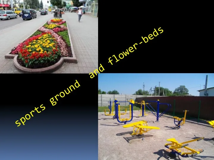 sports ground and flower-beds