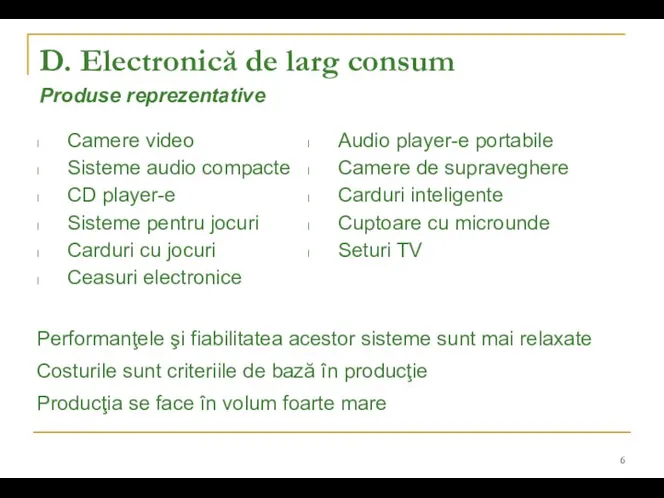 Produse reprezentative l Audio player-e portabile l Camere de supraveghere