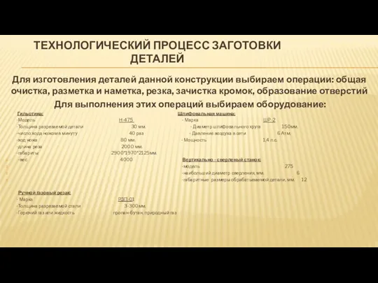 ТЕХНОЛОГИЧЕСКИЙ ПРОЦЕСС ЗАГОТОВКИ ДЕТАЛЕЙ Для изготовления деталей данной конструкции выбираем