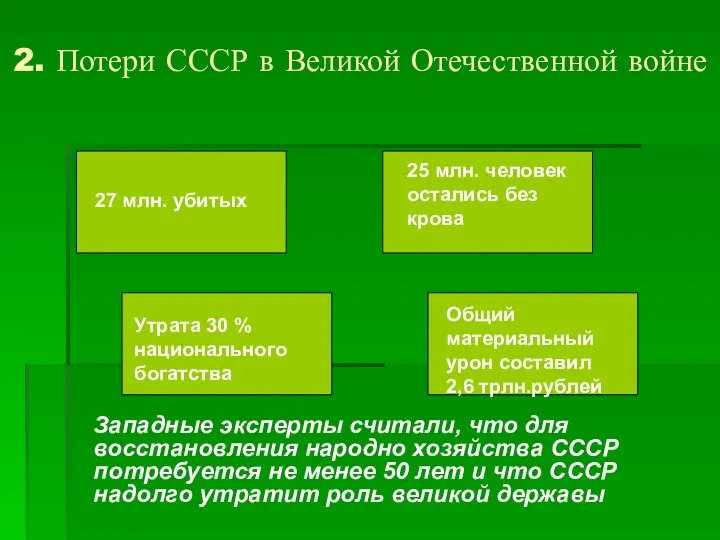 2. Потери СССР в Великой Отечественной войне Западные эксперты считали,