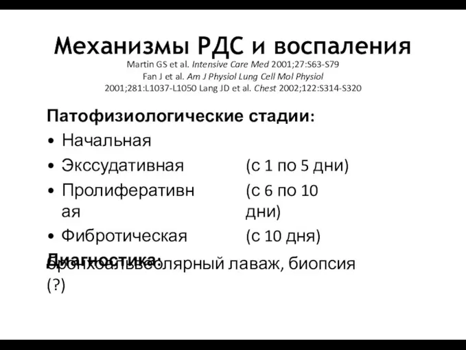 Механизмы РДС и воспаления Martin GS et al. Intensive Care