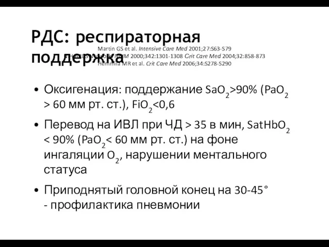 РДС: респираторная поддержка Martin GS et al. Intensive Care Med