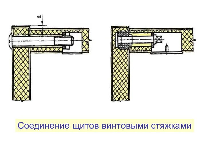 Соединение щитов винтовыми стяжками