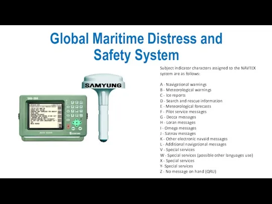 Global Maritime Distress and Safety System Subject indicator characters assigned