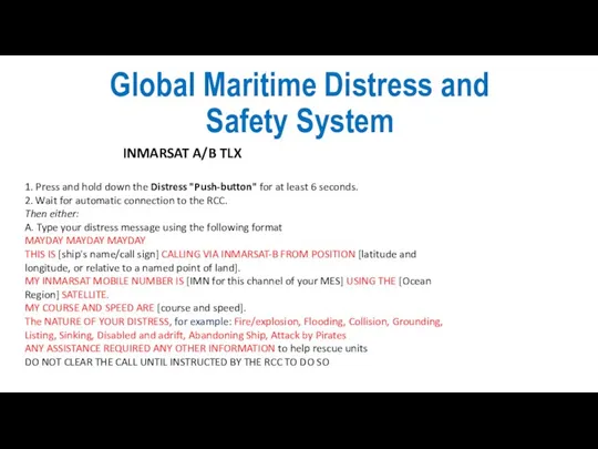 Global Maritime Distress and Safety System INMARSAT A/B TLX 1.