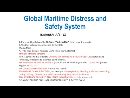 Global Maritime Distress and Safety System INMARSAT A/B TLX 1.