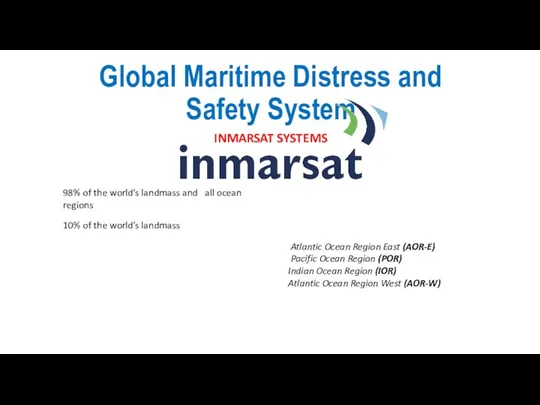 Global Maritime Distress and Safety System INMARSAT SYSTEMS 98% of