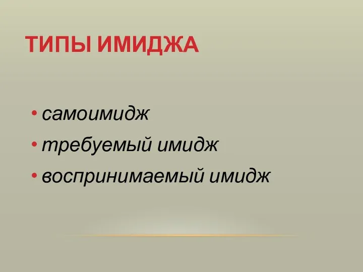 ТИПЫ ИМИДЖА самоимидж требуемый имидж воспринимаемый имидж