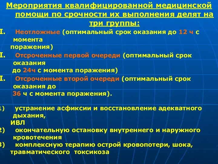 Мероприятия квалифицированной медицинской помощи по срочности их выполнения делят на