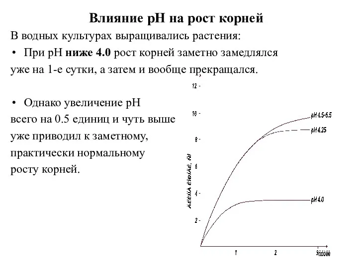 Влияние рН на рост корней В водных культурах выращивались растения: