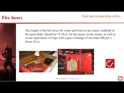 Fire hoses Basic Safety Training Course Fight and extinguishing of