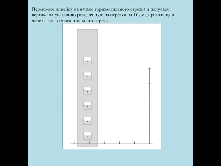 Переносим линейку на начало горизонтального отрезка и получаем вертикальную линию